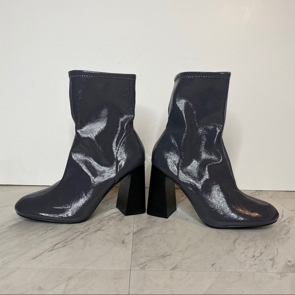 New! Topshop Brody Patent Faux Leather Gray Stretch Bootie 38 - Picture 6 of 15